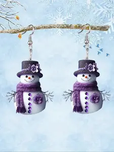 Cute Snowman Acrylic Dangle Hoop Earrings for Women, Christmas Gift, Daily Wear, Dating, Vacation, Wedding, Holiday Jewelry, Jewelry Gifts
