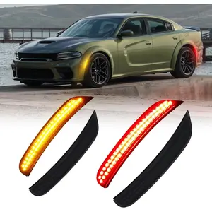 LED Side Marker Lights Red and Yellow for Dodge Charger 2015-2023 Front and Rear Fender Side Marker Lights Smoked Lens Driver and Passenger Side Bumper Lights 4-Piece Set