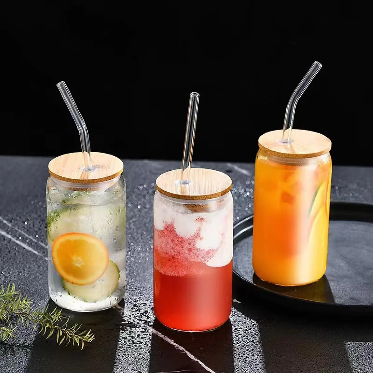 Glass Cup, 1 Count Clear Iced Tea Cup with Lid & Straw, Summer Can Shaped Glass Cups for Iced Coffee, Soda Boba Tea, Juice, Heat Resistant Drinking Gl