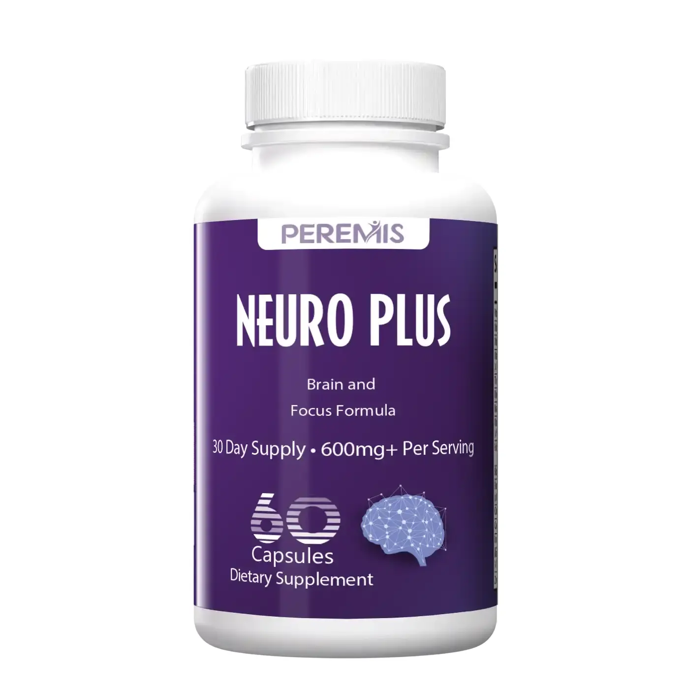 Peremis Neuro Plus Brain & Focus Formula - Nootropic Supplement with Bacopa, DMAE, Phosphatidylserine, Huperzine A & DHA - Supports Memory, Focus, Mental Clarity & Cognitive Function, 60 Capsules