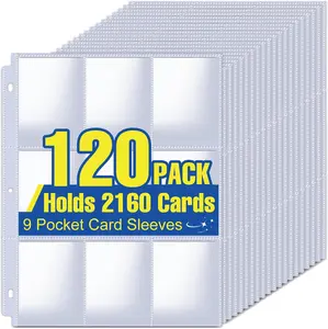 9-Pocket 3-Ring Trading Card Album Binder Sheets, 120 Pages with 2160 Pockets, Fits Baseball, Football & Business Cards, Fits Trading Cards
