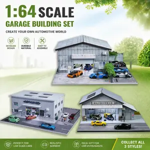 Diorama 1/64 Miniature City Scene Factory Building Garage LED Lighting Auto Service Station Workshop Die Cast Car Collection Toys & Gifts Mini Car Showcase