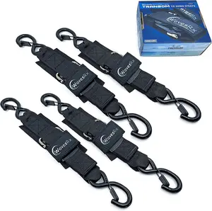 WavesRx Premium Boat & Jet Ski Trailer Transom Tie Down Straps - Adjustable Marine Boat Trailer Strap via Quick Release Buckle - Boats Transom Straps & Watercraft Accessories for Safe Transport