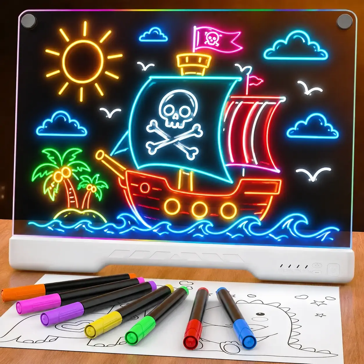 LED Light Up Acrylic Message Board, Reusable Dry Erase Writing Board with Neon Markers, Multiple Light Modes & Accessories Kit, Creative Drawing Board for Kids, Home Office & Party Decor, Perfect Christmas Halloween Gift