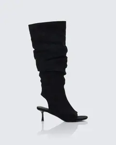 Stormi Black Faux Suede Open Toe Slouch Boots