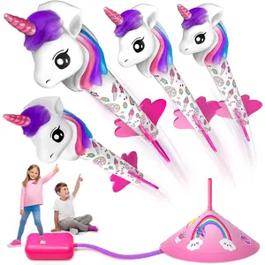 Unicorn Rocket Launcher for Kids, 4 Unicorns Outdoor Toys for Girls, Christmas Easter Birthday Gifts for Girls Ages 2 3 4 5 6 7 8 Years Old, Fun Indoor Toys for Kids Ages 2-4-6 Years Old