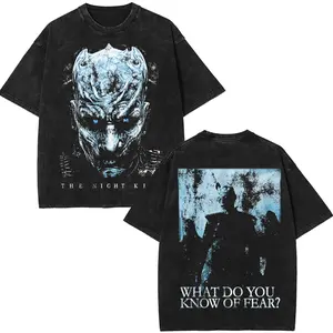 Game Of Thrones Night King Big Head Vintage Washed T-Shirt Mineral Washed Tee Streetwear Casual Menswear Bookish Movie Shirt Top Crewneck