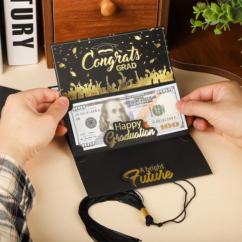 2025 Graduation Money Cards with Envelope, Graduation Gift Card Money Holder 2025, Graduation Money Holder for Cash for College High School Graduation Party (Black Gold)