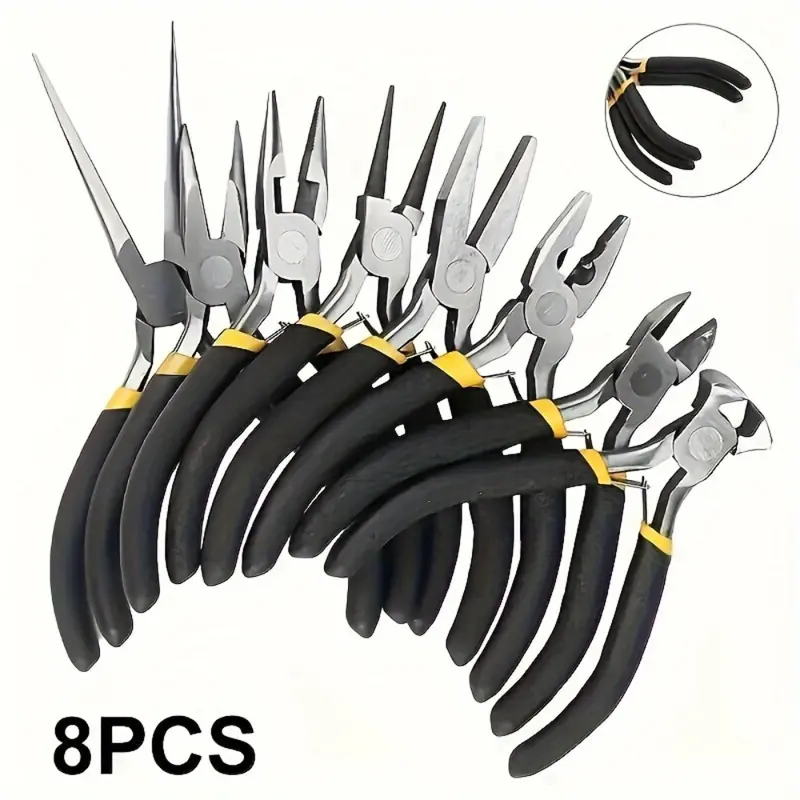 8pcs Mini Jewelry Pliers Set - Needle Nose, Angled Vise & Wire Trimmer - Multifunctional DIY Craft Tools for Jewelry Making and Repair Multipurpose Plier Set Pliers Kit