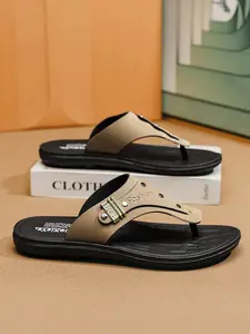 Men's Fashion Metal Buckle Flip-Flops Sandal, Footwear, Anti-Slip Wear-Resistant, Foot-Fitting Non-Stuffy, Home & Outings, Outdoor Casual, Summer