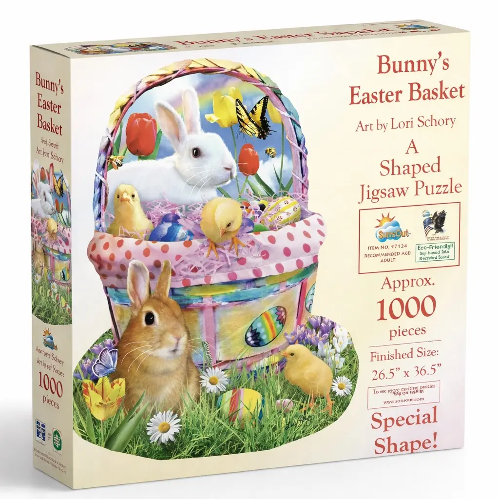 SunsOut Bunny's Easter Basket 1000 piece Jigsaw Puzzle for Adults Special Shape 26.5" x 36.5" Holidays, Nature, Animals