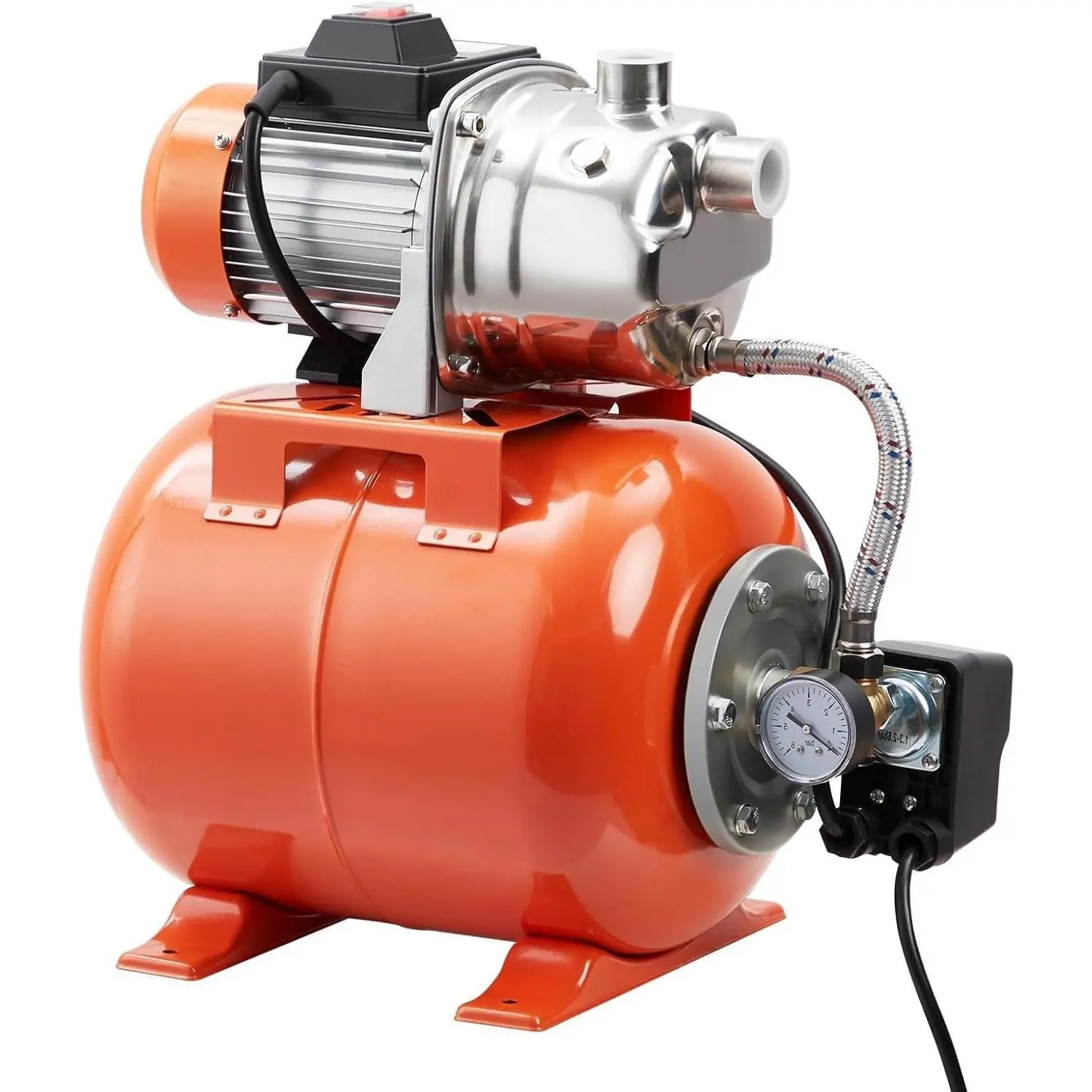 Garvee 1HP Shallow Well Pump with Pressure Tank, Automatic Irrigation Water Booster Jet Pump with 22/44 PSI Pressure Switch, Stainless Steel Head for Home Garden Lawn