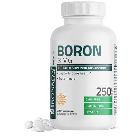 Bronson 3 MG Chelated Boron Mineral Supplement - Superior Absorption, Gluten-Free, GMO-Free, Non-GMO, Lab-Tested, Vegetarian, 250 Count, Natural Bone Health Support for Adults