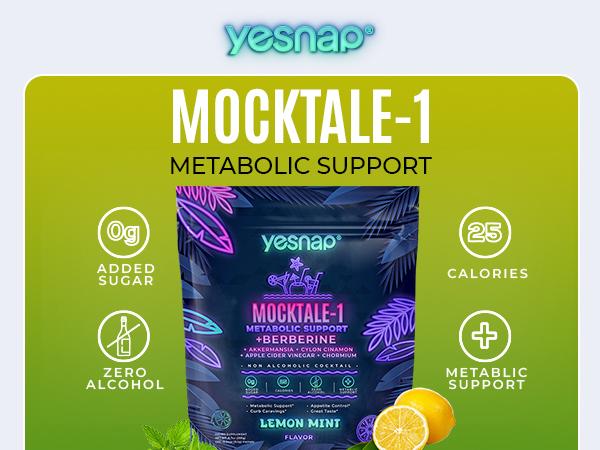Yesnap MOCKTALE-1 Metabolic Support with Berberine & Akkermansia, Chormium, Cylon Cinamon, Apple Cider Vinegar - 30 Packets Lemon Mint Flavor Non-Alcoholic Cocktail