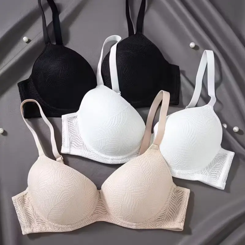 3pcs Solid Lace Underwire Push Up Bra, Sexy Comfy Women's Lingerie & Underwear