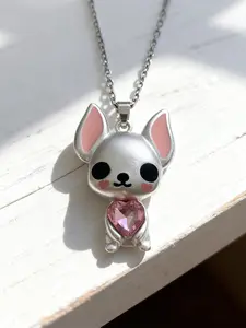 1pc Cute Adorable Pink Chihuahua Alloy Pendant Necklace - Fashionable Creative Women's Pet Jewelry, Sweet Animal Accessory for Daily Wear, Birthdays, Festival Gifts & Casual Gatherings