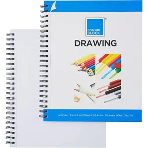 Drawing Pad Spiral Notebook/Sketch Book, 9x12 in, 50 Sheets 80 Pound Pressed-Acid Free Art Supplies, Sketch Pad Ideal for Beginners and Drawing While on The Go