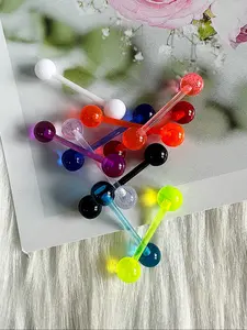 Color Random Glow Tongue Rings Set, Fashion Nightclub Party Body Jewelry, Unique Gift Idea for Friends & Family, 5 Piece Kit