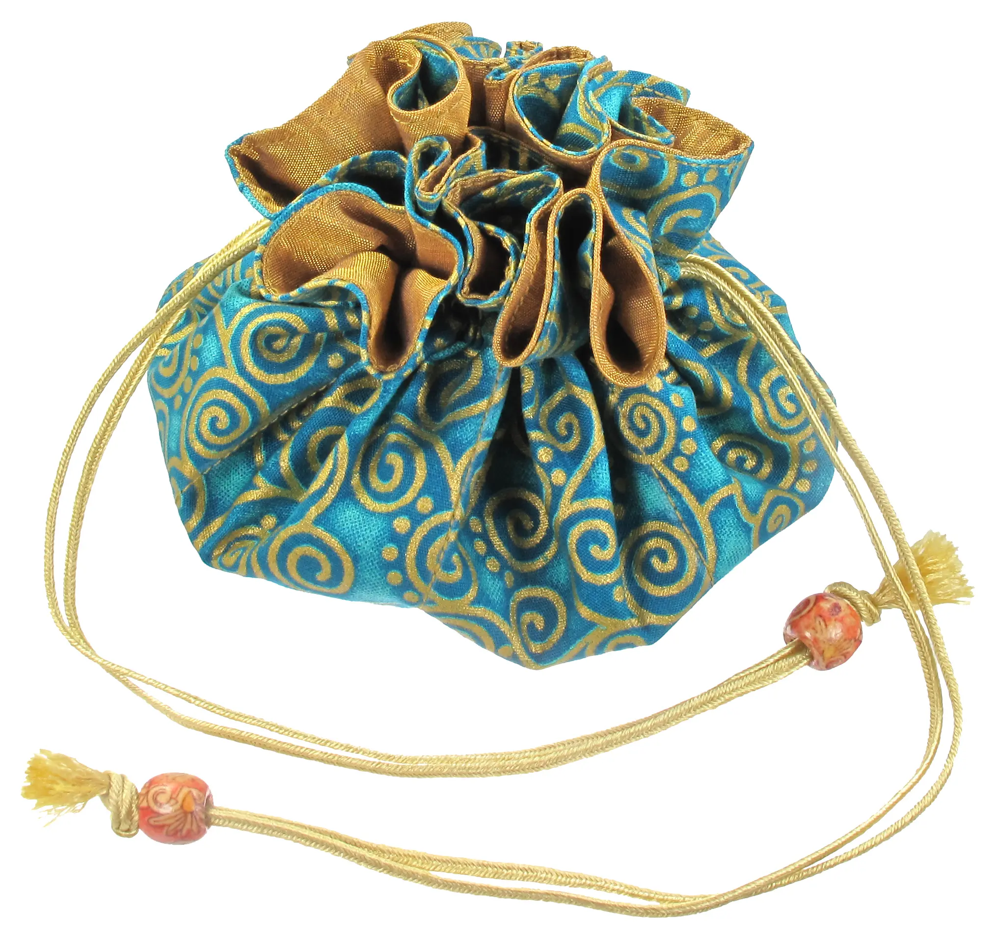Handmade Drawstring Jewelry Pouch - Cotton & Poly Silk Organizer with 8 Interior Pockets for Jewelry Storage
