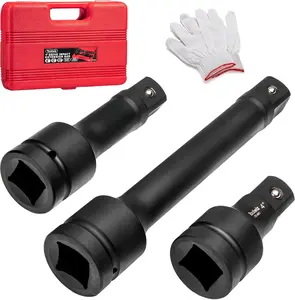 1'' Socket Extension Set 4'', 6'', 10'' (3 ) Cr-Mo Steel, 1 inch Drive Extension Bar with Locking Pin for Mechanical Equipment Repair, Organized in PVC Box Use with Air Impact Wrenches