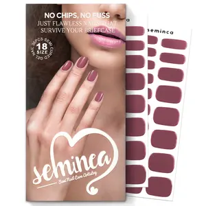 Semi Cured Gel Nail Strips-Quick Press Ons - 2 Min Semi-Gel Application,Baby Safe Non-Toxic,Breastfeeding Friendly Short Nail Stickers,36 Pack(maroon red)