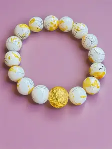 Bold Scribble Glass Beads Name Bracelet - Stretch Cord Costume Jewelry Bangle, Daily Statement Fashion Accessory for Everyday Wear