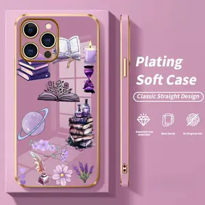 Luxury Electroplated Phone Case for iPhone 17 Air 15 Pro Max 16 14 Plus 13 12 11 The Mystic Library Pattern Soft TPU Silicone Ultra Slim cellphone Cover,Can be given as a gift to friends or family.