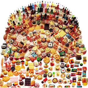 250Pcs Mini Food Miniatures Drinks Bottles Toys Doll House Accessories 1:12 Playset Kitchen Pretend Play Party Tiny Baking Micro Hamburger Ice Cream Cake Bread