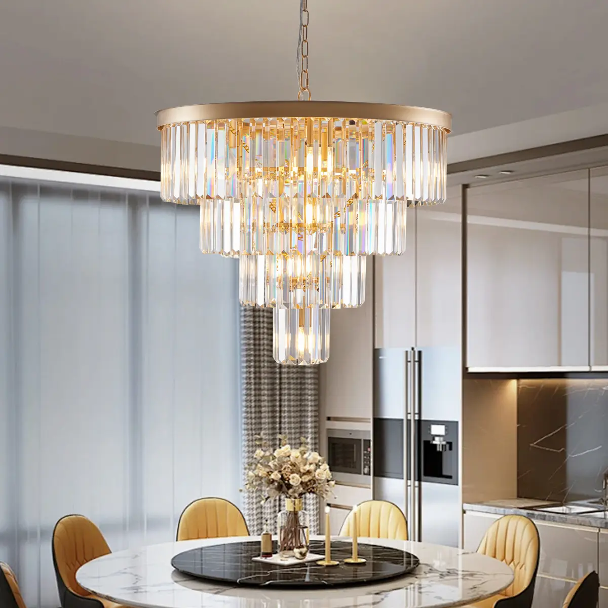 24" Contemporary Crystal Modern Chandeliers Crystal Ceiling Chandelier 4 Tier Golden Chandelier Lighting for Dining Room Living Room Bedroom (Bulbs Not Included)