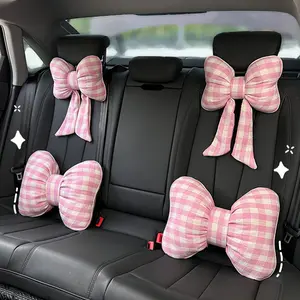 1pc Plaid Bow Headrest Car Seat Pillow Soft Comfortable Back Cushion Home Decor, Stylish & Cozy Design for Daily Use, Car Seat Decorative