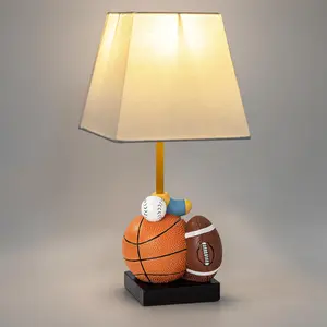 Table Lamp, 14-Inch Bedside Lamp Adorable Football, Basketball, Hockey, and Baseball Design with Cute Shade - Ideal for Bedroom Decor, Includes LED Bulb