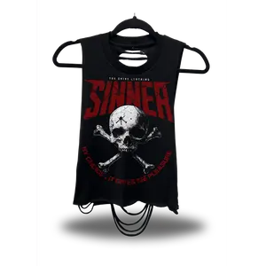 SINNER 2.0  - ROAD RASH RAZOR CUT BLACK CROP TANK