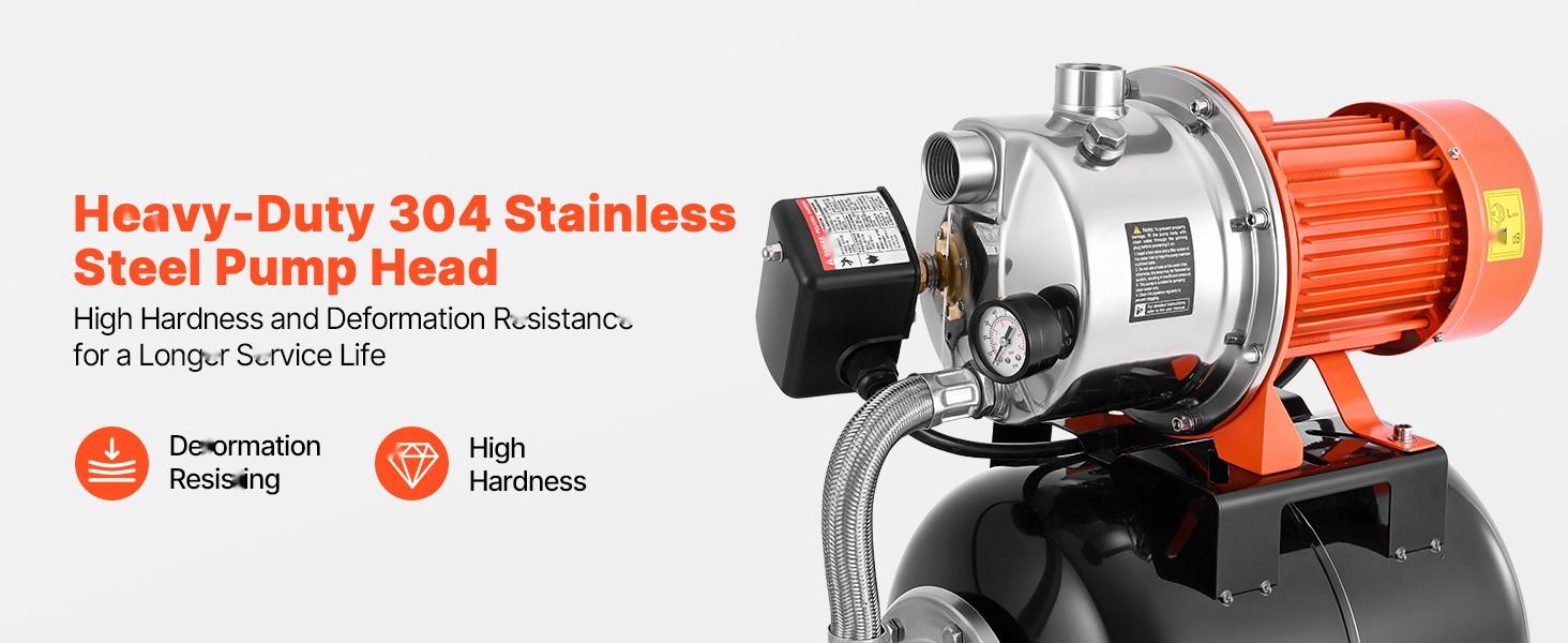 1.6 HP Shallow Well Pump With Pressure Tank, 120V 1320 GPH, Stainless Steel Irrigation Jet Pump With 5-Gal Pressure Tank, Automatic Water Booster System, For Home Garden Lawn, Potable Water