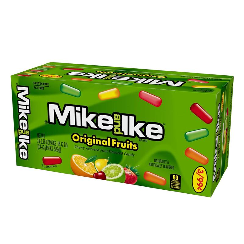 Mike and Ike Original Fruits Candy, Pack of 24 Boxes - 0.78 Ounce Each, Sweet Bonbon, Gluten Free, Fat Free, Nostalgic Indulgence
