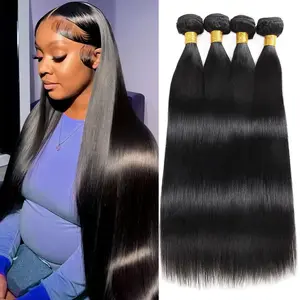 [4Bundles] ISHOW Virgin Human Hair 4 Bundles Sew In Bone Straight Brazilian Human Hair Bundles 10-30 Inch Straight Human Hair Extension