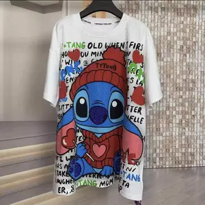 Disney Stitch Full-Diamond T-Shirt - Comfortable Fabric Blend with Full-Diamond Pattern Inspired by Stitch for Casual Outings - Top