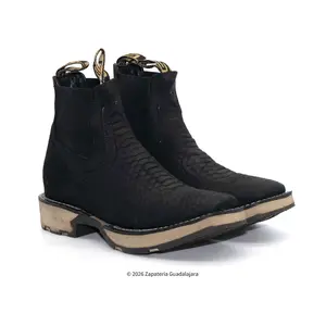 Matte Black Python Print Square Toe Double Density Sole Leather boot
