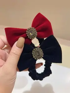 Velvet Bow Hair Tie, Vintage Chenille Rhinestone Hairband, High-End Small Fragrance Hair Rope, Casual All-Season Accessory