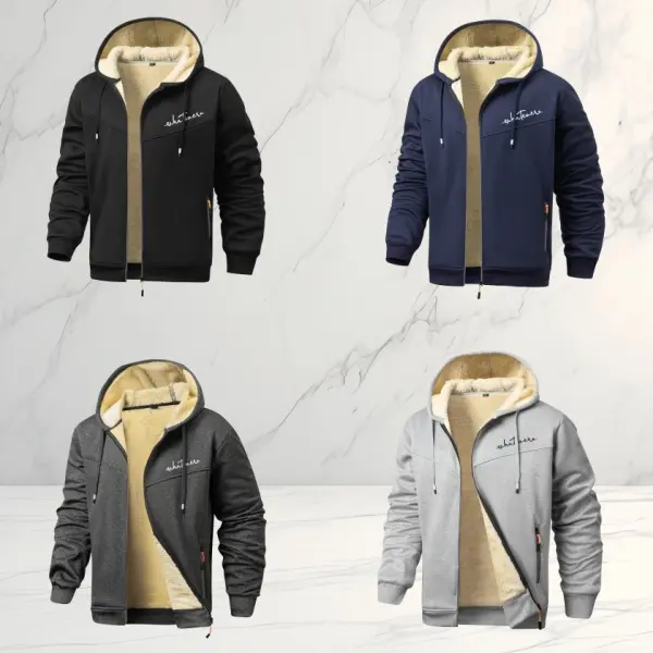 Men's Autumn Winter New Fleece Jacket Men's Fleece Lined Sweatshirt Reflective Strip Zip Up Hooded Casual Long Sleeve Coat Thick Warm Men's Jacket Suitable For Everyday Wear Comfortable And Versatile daily outdoor coats winter jacket Outerwear Light Gray