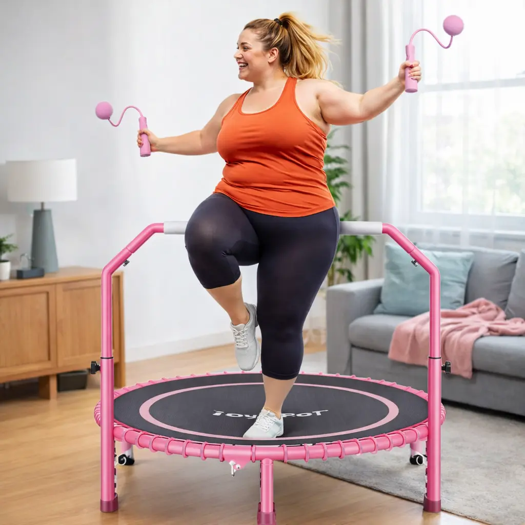 CRAFT SPOT! 40 Fitness Trampoline – 450LB Capacity, Foldable Bungee Rebounder with Adjustable Handle, Quiet Home Workout,summerwins
