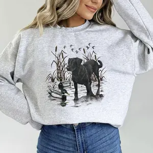 Vintage 90s Black Labrador Dog and Duck Nature Animal Lover Crewneck Sweatshirt Cotton