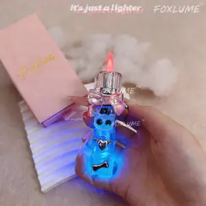 【Without gas】Foxlume Cute Cat Windproof Lighter, Adjustable, Inflatable, Rotatable, Pink Flame,Kitchen&Outdoor Tool, Practical and Elegant Gift for Girlfriends&Ladies, Including Exquisite Gift Box