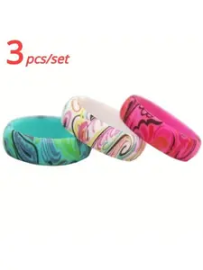 Fashionable Paisley Pattern Silicone Ring, Casual Trendy Wide Band Ring, Fashion Accessories for Women & Girls, Stackable Rings, Stacking Ring Set