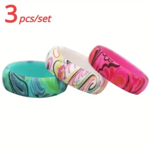 Fashionable Paisley Pattern Silicone Ring, Casual Trendy Wide Band Ring, Fashion Accessories for Women & Girls, Stackable Rings, Stacking Ring Set, Trendy Jewelry, Stackable Finger Rings
