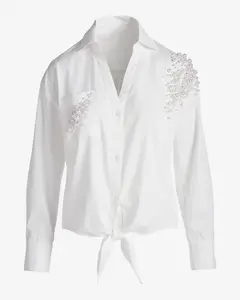 Pearl Embellished Button Up Shirt White