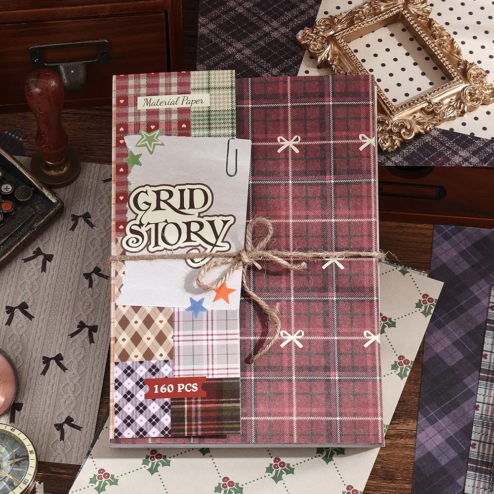 160 Sheets Vintage Plaid, Patterned Papers Scrapbook Paper Kit, Scrapbooking Supplies, Non‑Sticky Background Paper, Decorative Craft Planner Accessories for Bullet Journal, DIY Gift Wrapping & Scrapbook Album, Ideal for Adults & Teens