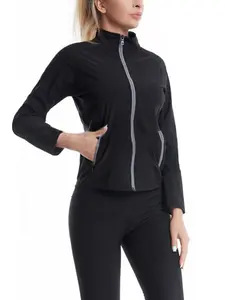 Huonwei Shapewear for Women Plus Size Workout Sweat Jacket Weight Loss Sauna Suit Zipper Waist Trainer Body Shaper Long Sleeve Fitness Gym Shaping Jackets with Pockets 118