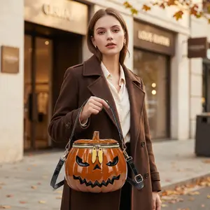 3D Pumpkin Crossbody Bag - Cute Jack-o'-lantern Halloween Purse - Unique Orange Novelty Shoulder Bag for Women & Girls