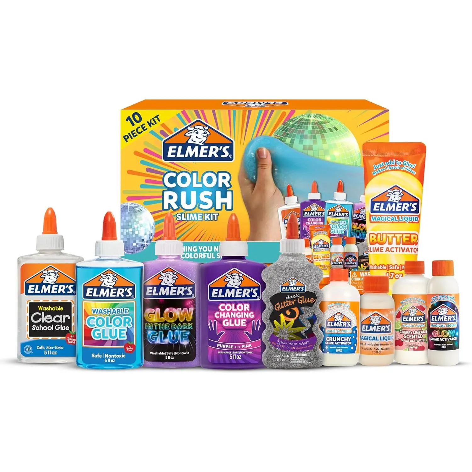 Elmer's Color Rush Slime Kit, Includes Liquid Glue, Activator, Makes Color Changing, Glow in The Dark, Butter Slime and More, 10 Piece Kit - Perfect for Birthday Parties, Gift Idea, Kids Activity