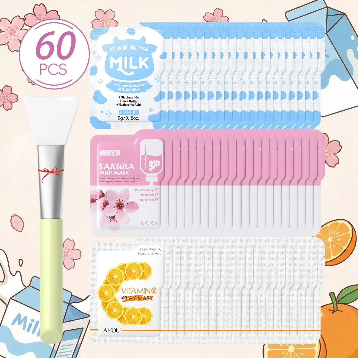 Laikou Sakura & Milk & Vitamin C Mud Mask, Hydrating Facial Mask, Skincare Set for Deep Cleansing & Hydration, Face Treatment Essentials, Exfoliating Deep cleansing, Skin Care Products